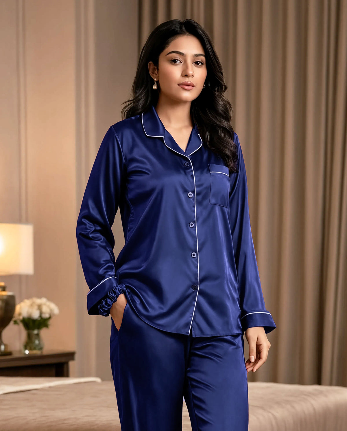 Navy Blue Silk Pj Set