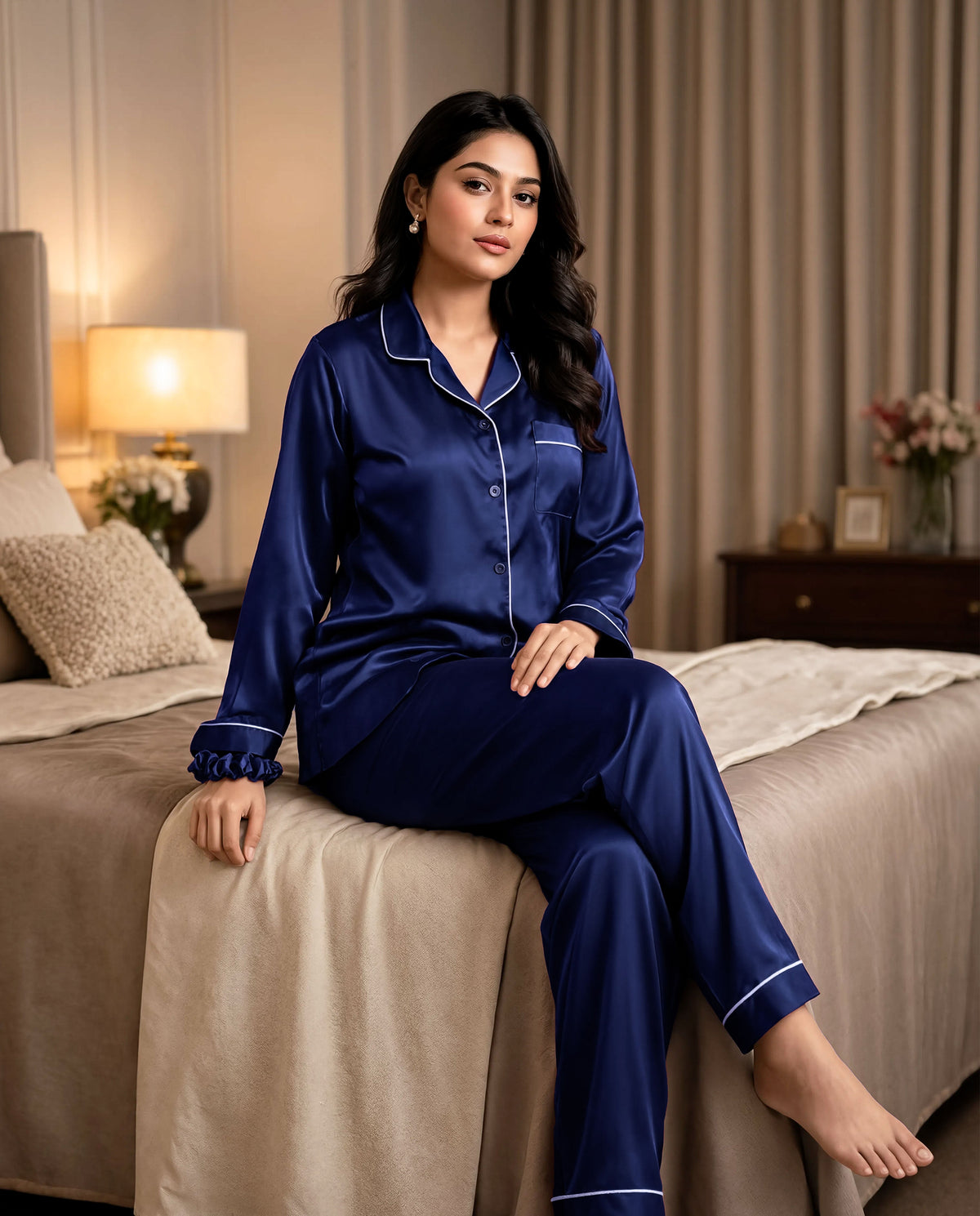 Navy Blue Silk Pj Set