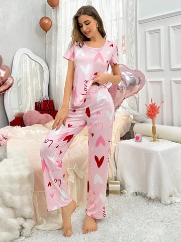 Valentine Multi Heart Printed Night Suit