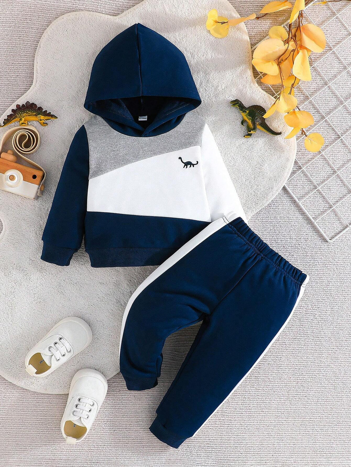 Blue Panel Dinosaur Winter Kids Suit