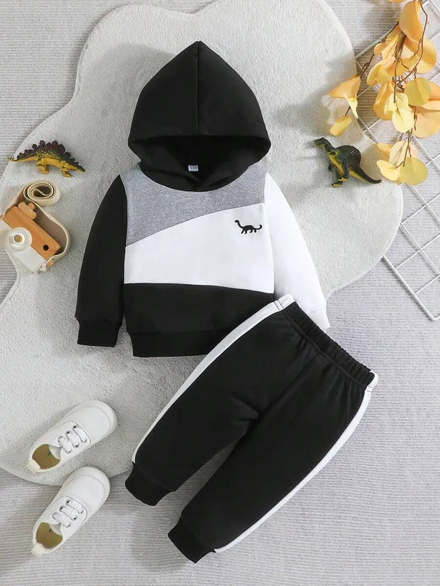 Black Panel Dinosaur Winter Kids Suit