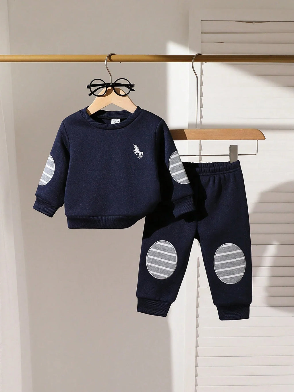 Navy Blue Horse Printed Winter Kid's Suit