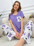 Purple Flower Printed Night Suit