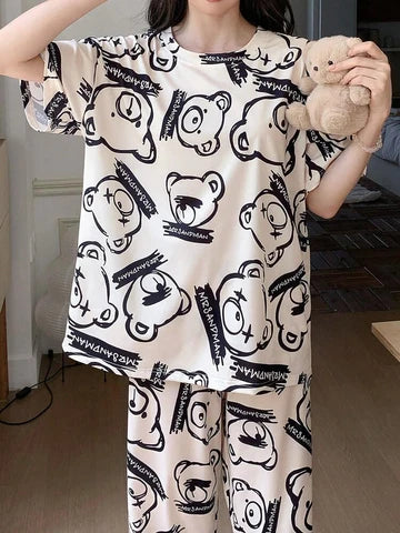 Black Panda Printed Night Suit