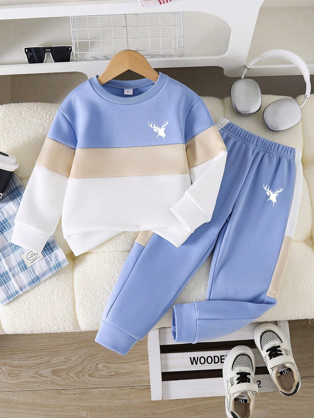 Sky Blue Panel Winter Kids Suit