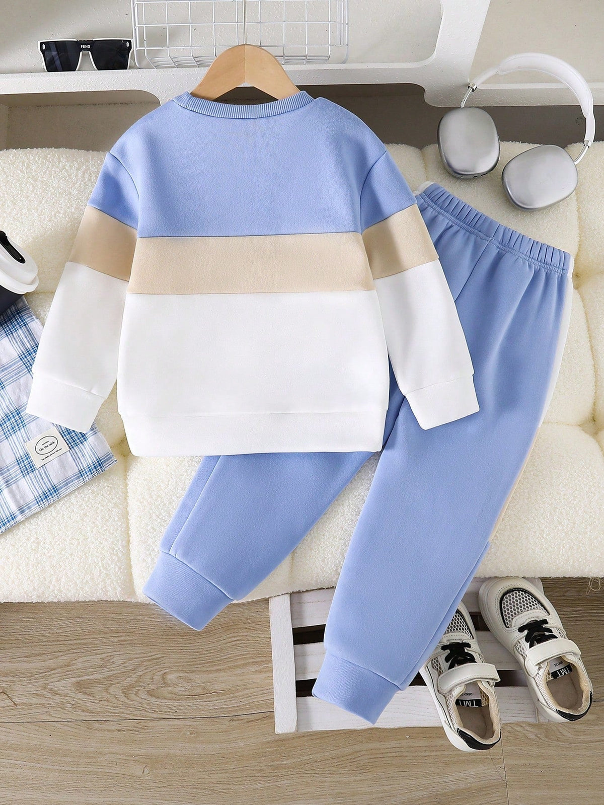 Sky Blue Panel Winter Kids Suit