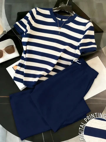 Navy Blue Stripe Night Suit