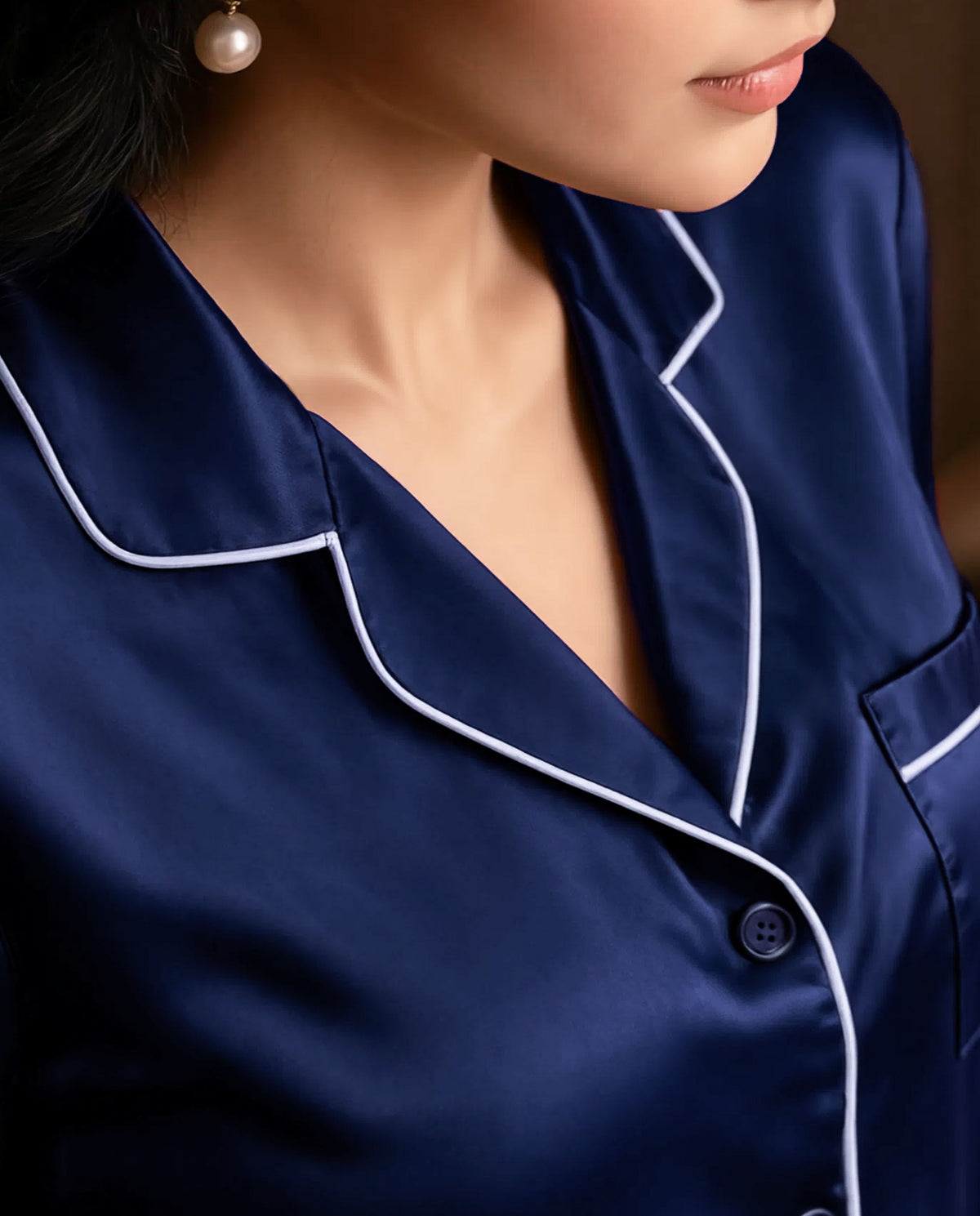 Navy Blue Silk Pj Set