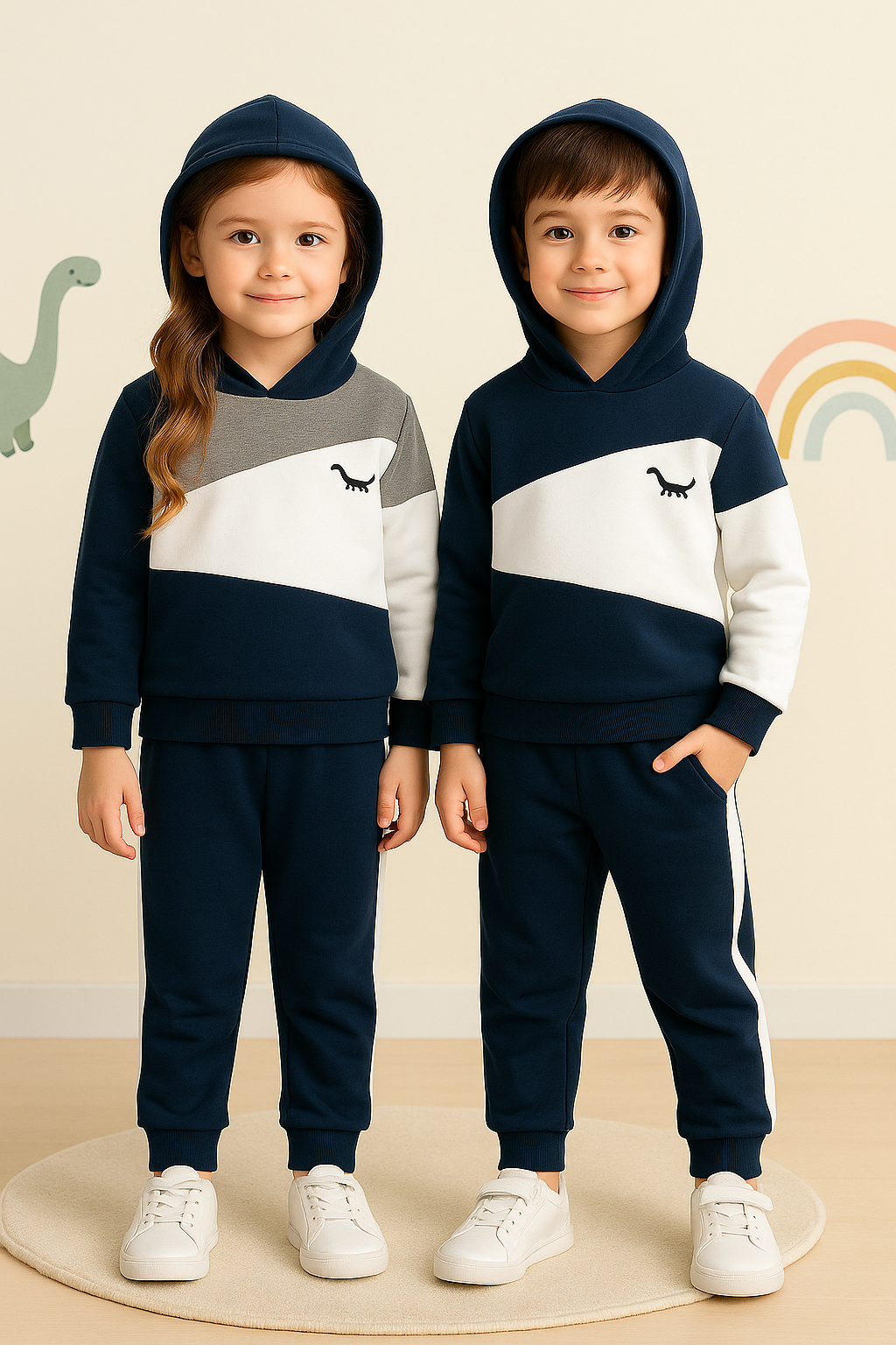 Blue Panel Dinosaur Winter Kids Suit