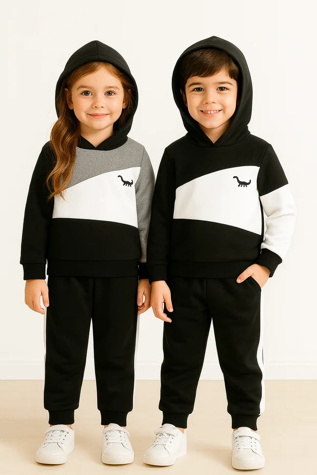Black Panel Dinosaur Winter Kids Suit