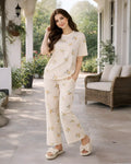 Cream Floral Printed Night Suit