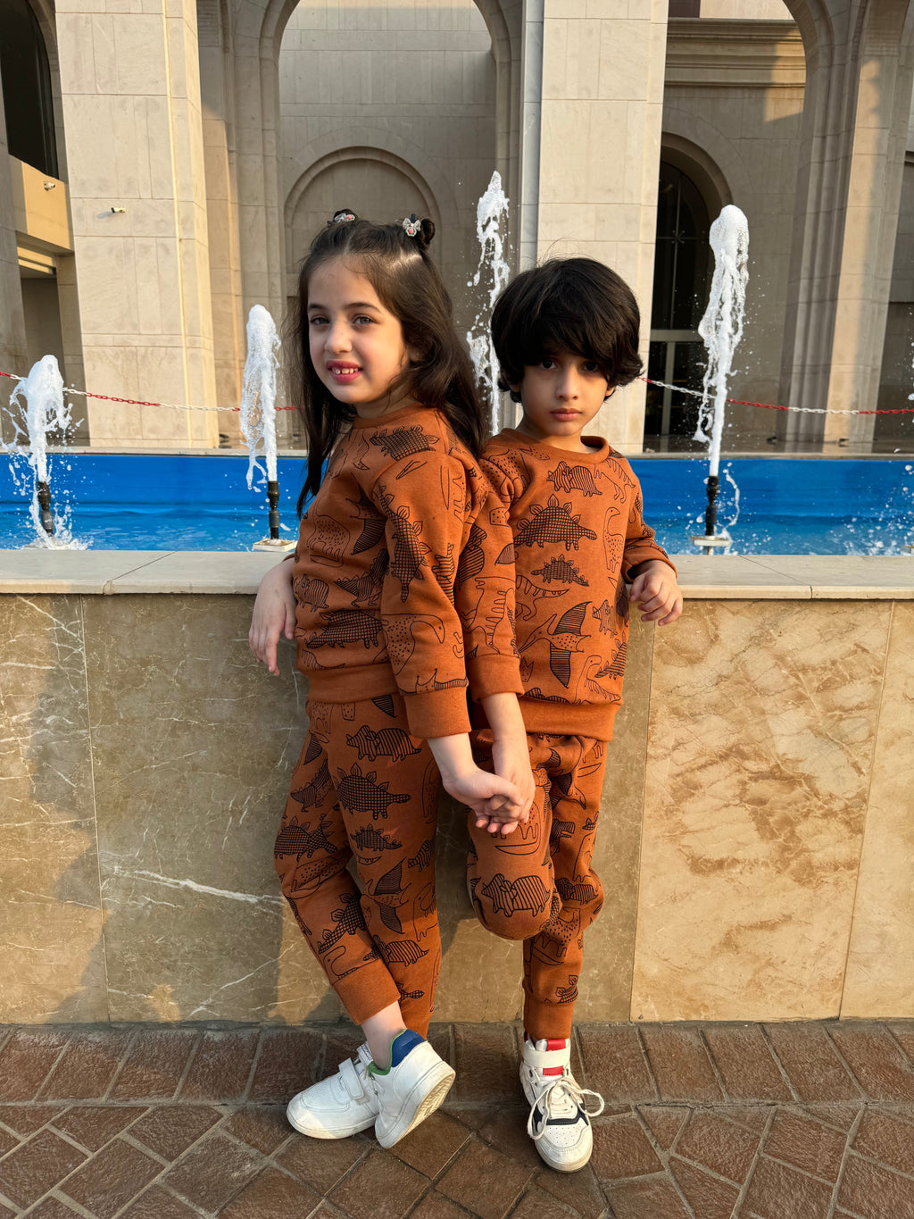 Brown Dinosaur Printed Winter Kids Suit