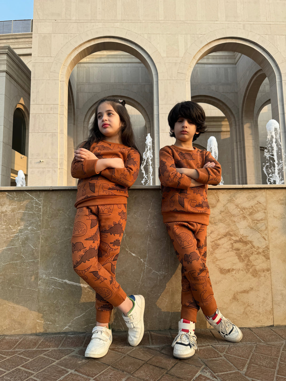Brown Dinosaur Printed Winter Kids Suit