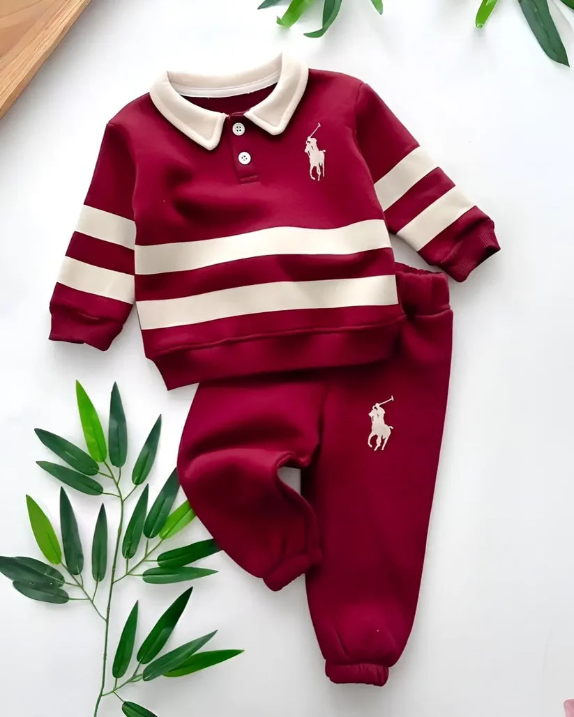Maroon Horse Printed Winter Kids Suit