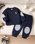 Navy Blue Horse Printed Winter Kid's Suit