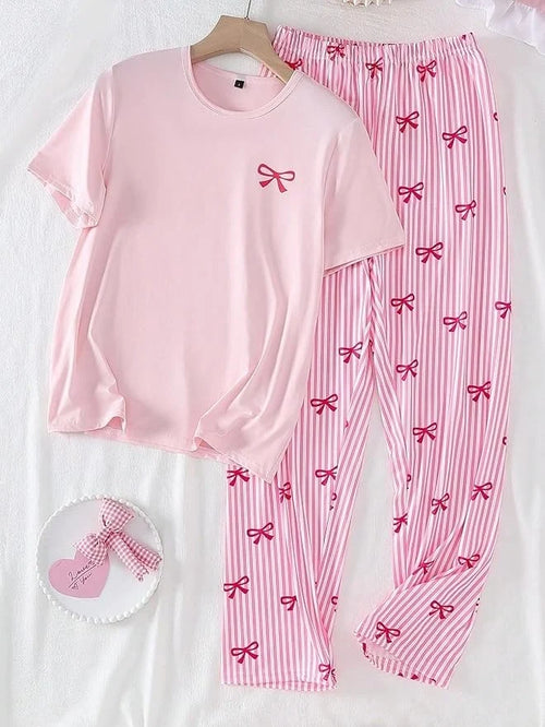 Pink Ribbon Printed Night Suit