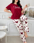 Red Butterfly Printed Night Suit
