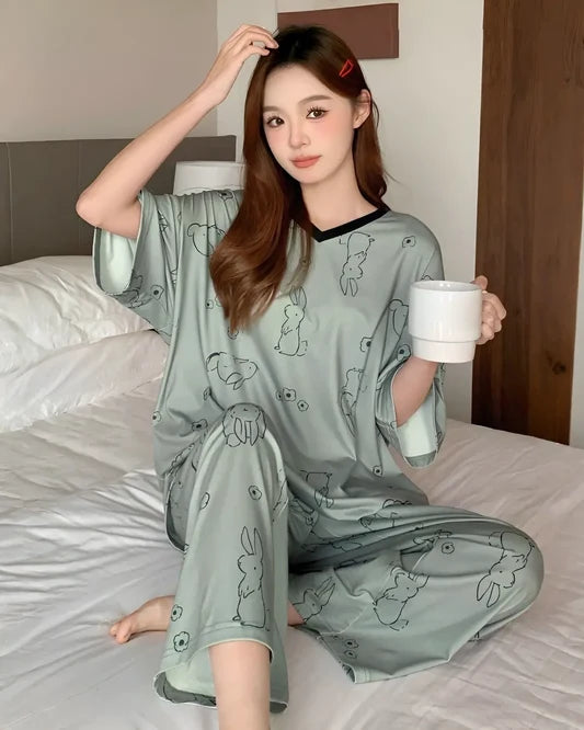 Green Bunny Printed Night Suit