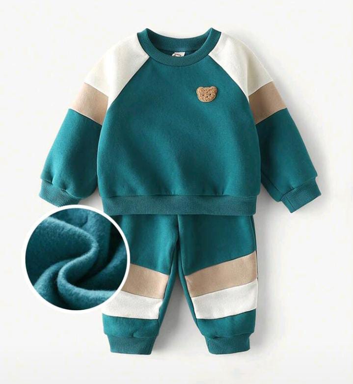 Green Teddy Printed Winter Kids Suit