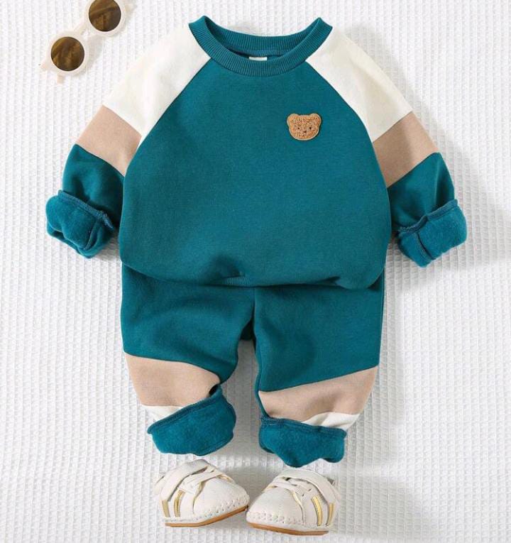 Green Teddy Printed Winter Kids Suit