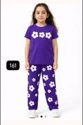 Purple Flower Half Sleeve Kids Suit