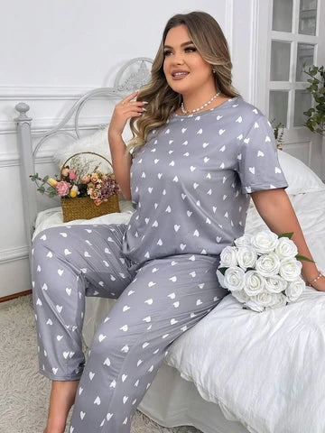 Multi White Heart Printed Night Suit