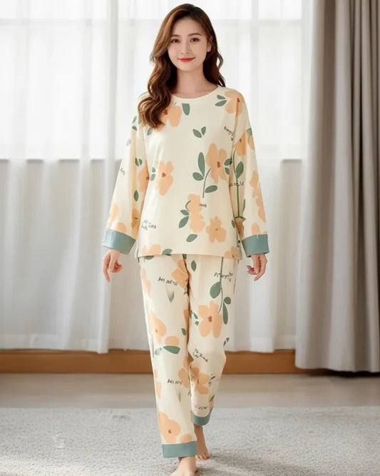 Multi Leaf Printed Night Suit