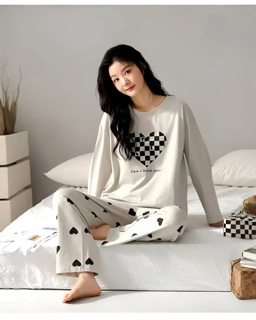 Beige Heart Printed Night Suit