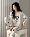 Beige Heart Printed Night Suit