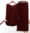 Maroon Plain Plazzo Night Suit